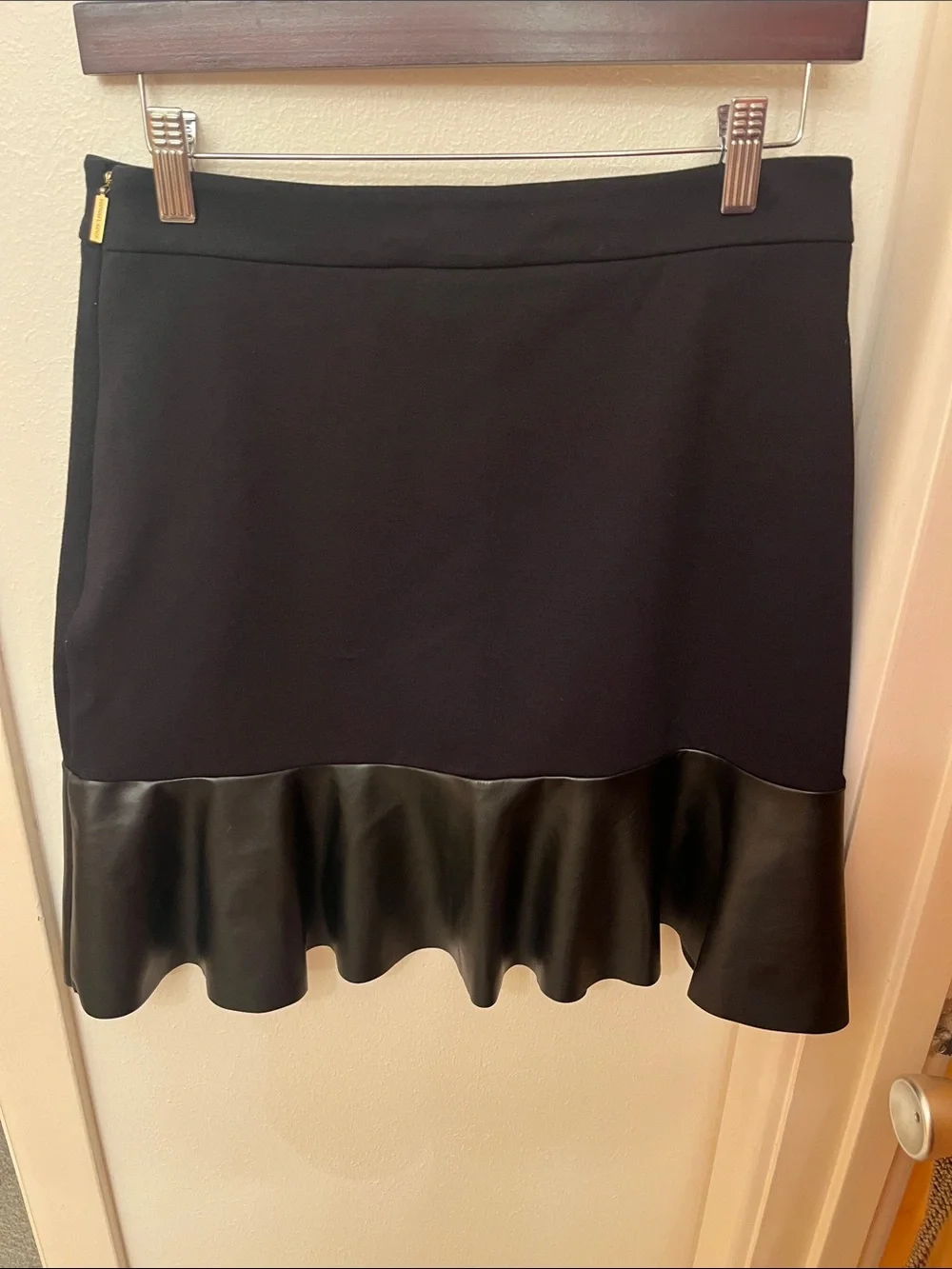 Michael Kors Black A-Line Skirt with Faux Leather Ruffle Hem